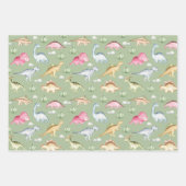 先史時代の恐竜と植物の緑 ラッピングペーパーシート (正面2)