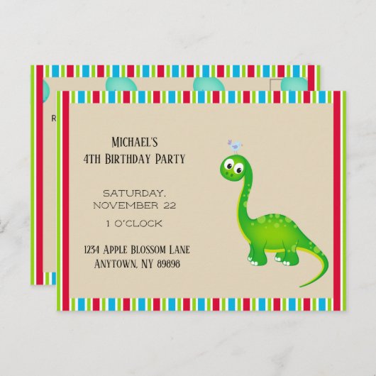 先史時代の恐竜の誕生日パーティー ポストカード (正面/裏面)