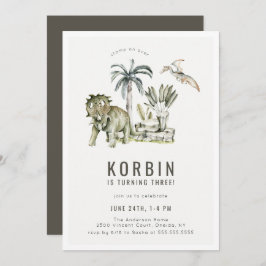 先史時代の恐竜をテーマにした誕生日パーティー 招待状