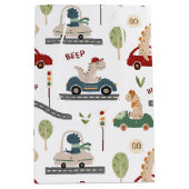 先史時代の恐竜カラフルの群れ ミディアムペーパーバッグ (正面)