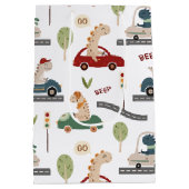 先史時代の恐竜カラフルの群れ ミディアムペーパーバッグ (裏面)