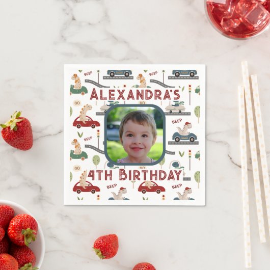 先史時代の恐竜カラフル群写真 スタンダードカクテルナプキン (インサイチュ)