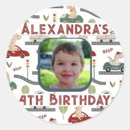 先史時代の恐竜カラフル群写真 ラウンドシール