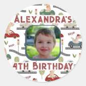 先史時代の恐竜カラフル群写真 ラウンドシール (正面)