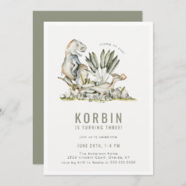 先史時代の恐竜テーマ誕生会 招待状