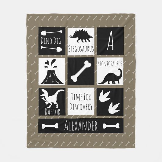 先史時代の恐竜ディグ&名前 フリースブランケット (正面)