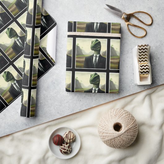 先史時代の恐竜ビジネスマン、おもしろいAI生成 ラッピングペーパー (クラフト)