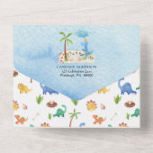 先史時代の恐竜遊の少年の赤ちゃんシャワー オールインワン招待状 (裏面)