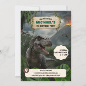 先史時代の恐竜T-Rexの誕生日パーティー 招待状 (正面)