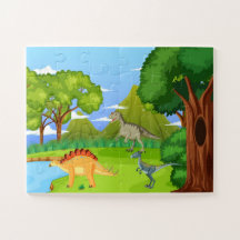 先史時代の森の子供の恐竜のおもしろい