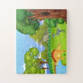 先史時代の森の子供の恐竜のおもしろい ジグソーパズル (縦)