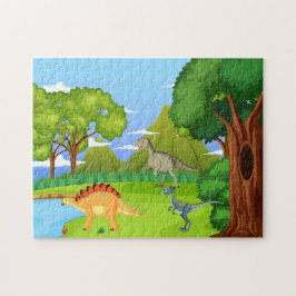 先史時代の森の子供の恐竜のおもしろい ジグソーパズル
