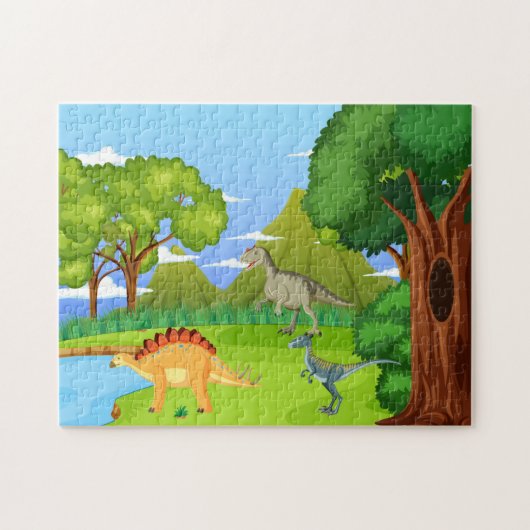 先史時代の森の子供の恐竜のおもしろい ジグソーパズル (横)