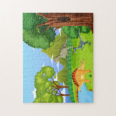 先史時代の森の子供の恐竜のおもしろい ジグソーパズル (縦)