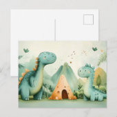 先史時代の楽園で愛らしい恐竜の友達 ポストカード (正面/裏面)