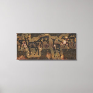 先史時代の洞窟アート – スタイル野生動物レッドディアー キャンバスプリント