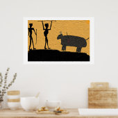 先史時代の洞窟スケッチオブ狩り ポスター (キッチン)