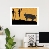 先史時代の洞窟スケッチオブ狩り ポスター (ホームオフィス)