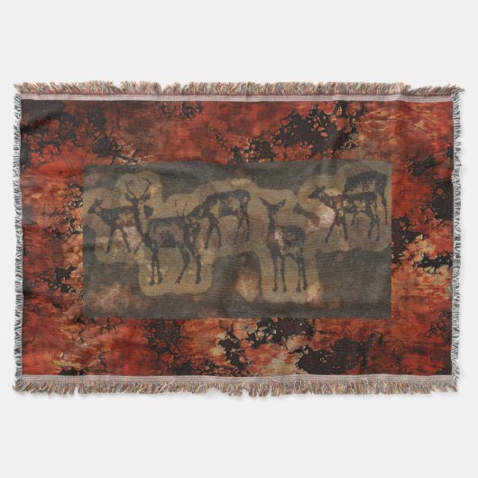 先史時代の洞窟壁画の鹿の群れの野生動物2 スローブランケット (正面)
