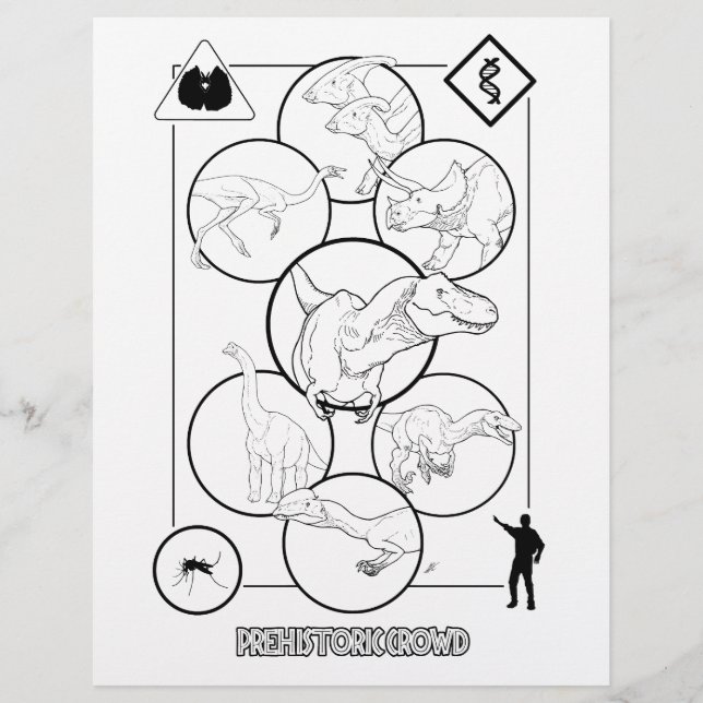 先史時代の群衆 – 着色ページ。 (正面)