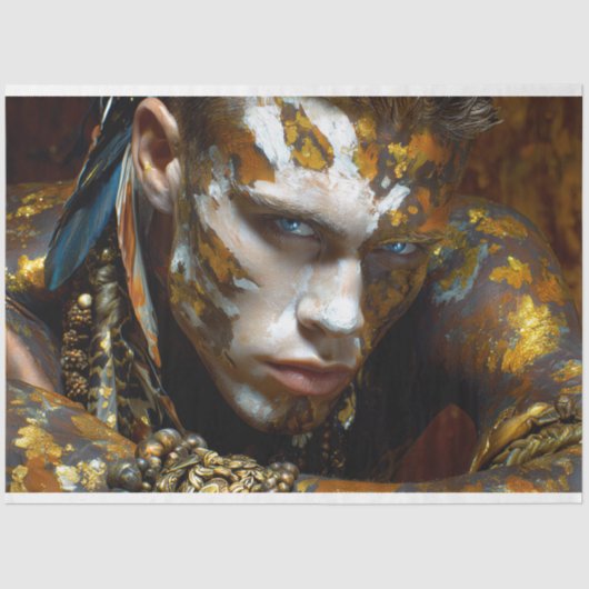 先史時代の部族の戦士ゴールデンアース絵を描 薄葉紙 (正面)