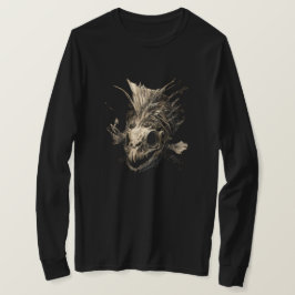 先史時代の魚の頭蓋骨 グランジ ダーク ロングスリーブ Tシャツ