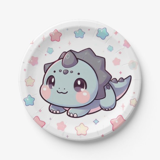 先史時代エレガントの恐竜の赤ちゃんシャワー ペーパープレート (正面)