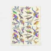 先史時代カラフルのサイケデリックレインボー恐竜 フリースブランケット (正面)