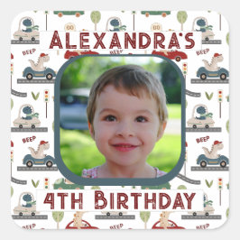 先史時代カラフルの恐竜と写真 スクエアシール