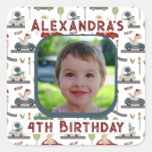 先史時代カラフルの恐竜と写真 スクエアシール (正面)