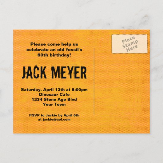 先史時代60誕生日はがき招待状 インビテーションポストカード (裏面)