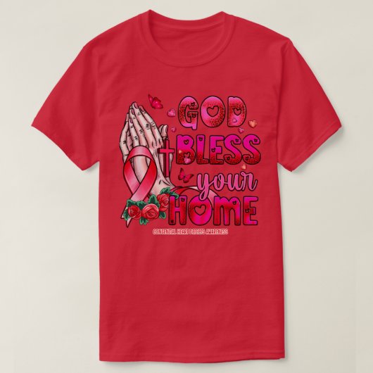 先天性ハート欠陥認識度神は信仰を祝福 Tシャツ (デザイン正面)