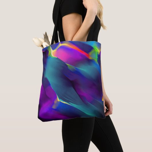 先天的で色鮮やかなレリーフ、 浮き彫り、青が優勢 トートバッグ (クローズアップ)