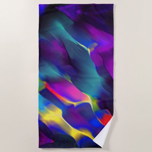 先天的で色鮮やかなレリーフ、 浮き彫り、青が優勢 ビーチタオル (正面)