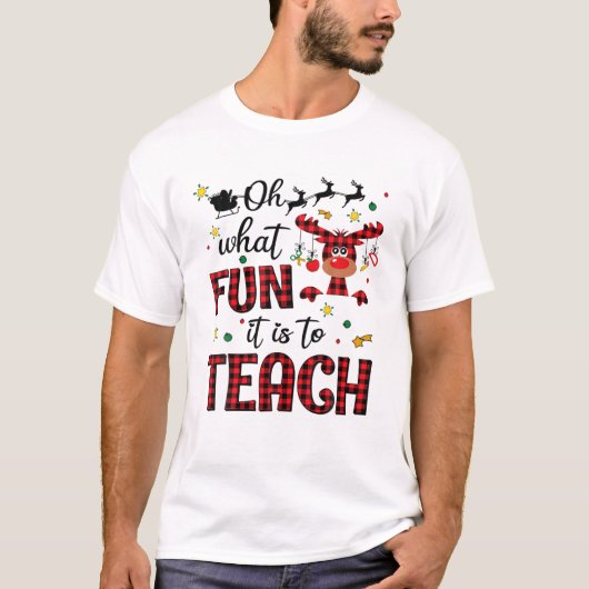 先生ああ何おもしろいかわい教え赤いプレイド Tシャツ (正面)