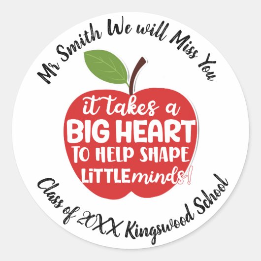 先生ありがとう恋しく思ステッカーパーソナライズされた ラウンドシール (正面)