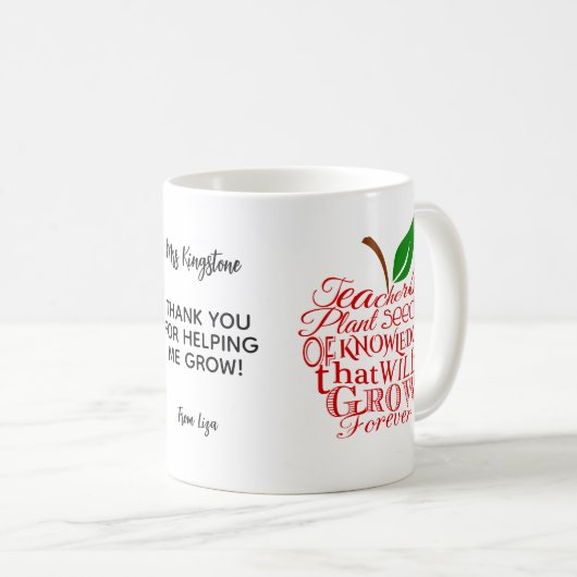 先生あ感謝していなたりんごマグクリスマスギフト コーヒーマグカップ (正面右)