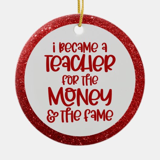 先生おもしろいことわざレッドグリッターツリー装飾 セラミックオーナメント (正面)