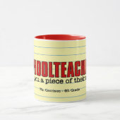 先生おもしろいの心の赤と黄色の名前 マグカップ (中央)