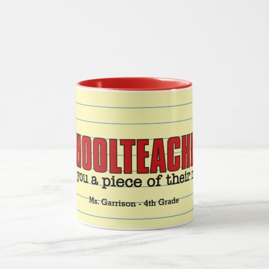 先生おもしろいの心の赤と黄色の名前 マグカップ (中央)