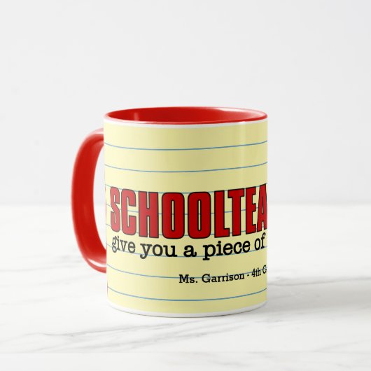 先生おもしろいの心の赤と黄色の名前 マグカップ (正面左)