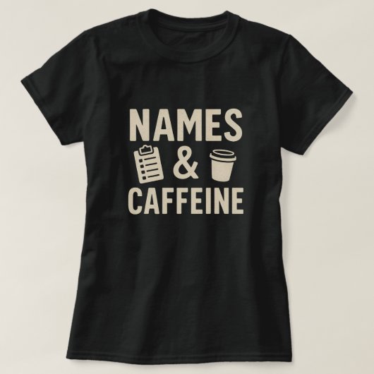 先生おもしろいシャツ、かわいい名前&カフェイン学校 Tシャツ (デザイン正面)