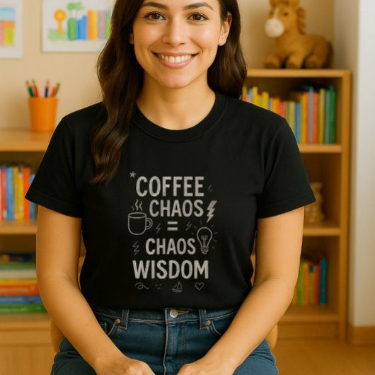 先生おもしろいシャツ；コーヒーカオス=カオス知恵 Tシャツ