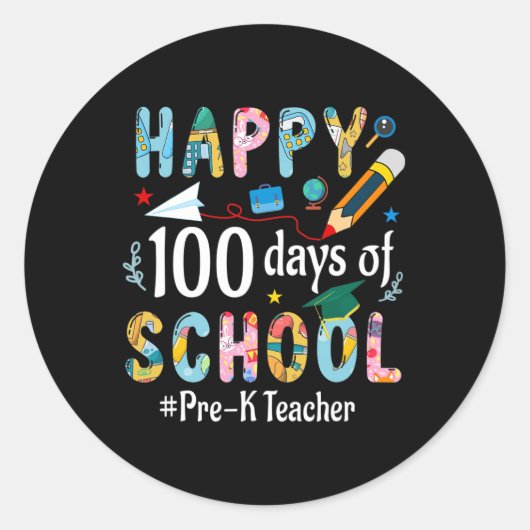 先生おもしろい学校の100日目 ラウンドシール (正面)