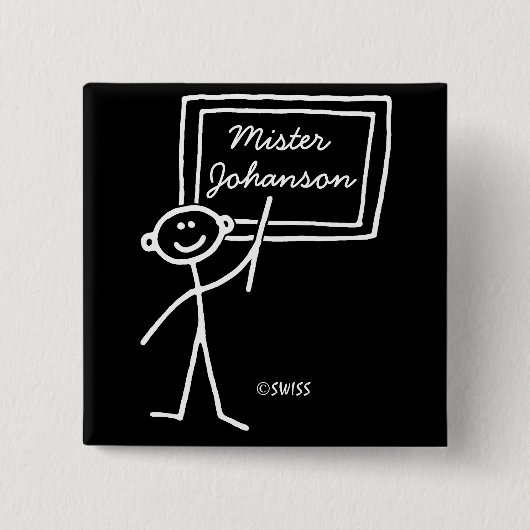 先生おもしろい雄チョークスティック図形名タグ 缶バッジ (正面)