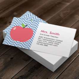 先生かわいいモダンアップルブルーストライプシェブロン 名刺