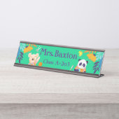 先生かわいい動物ジャングル教室の子供 デスクネームプレート (正面)