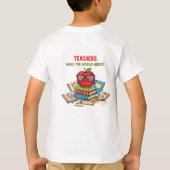 「先生が世界を素晴らし作る」かわいいリンゴ Tシャツ (裏面)