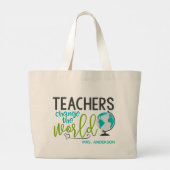 先生が世界学校名を変パーソナライズされたえる ラージトートバッグ (裏面)