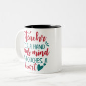 先生が手を取って心を開き、touchを聞く ツートーンマグカップ (正面左)